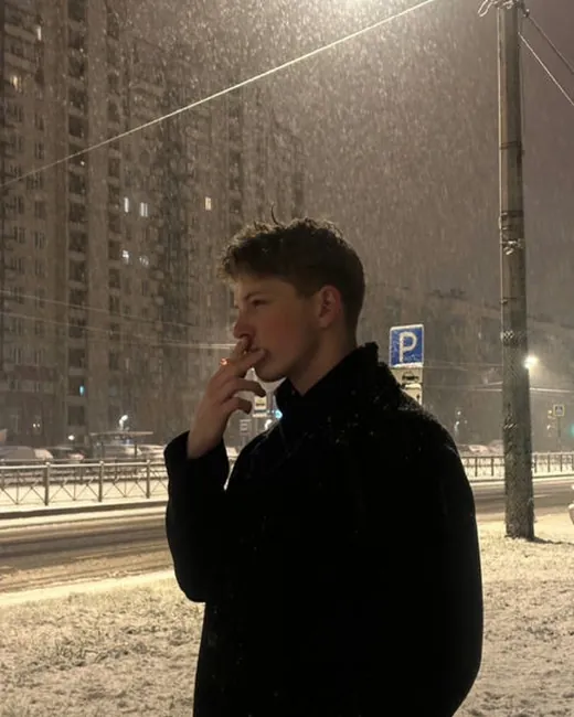 Noah, a calm AI boyfriend character concept in a snowy city